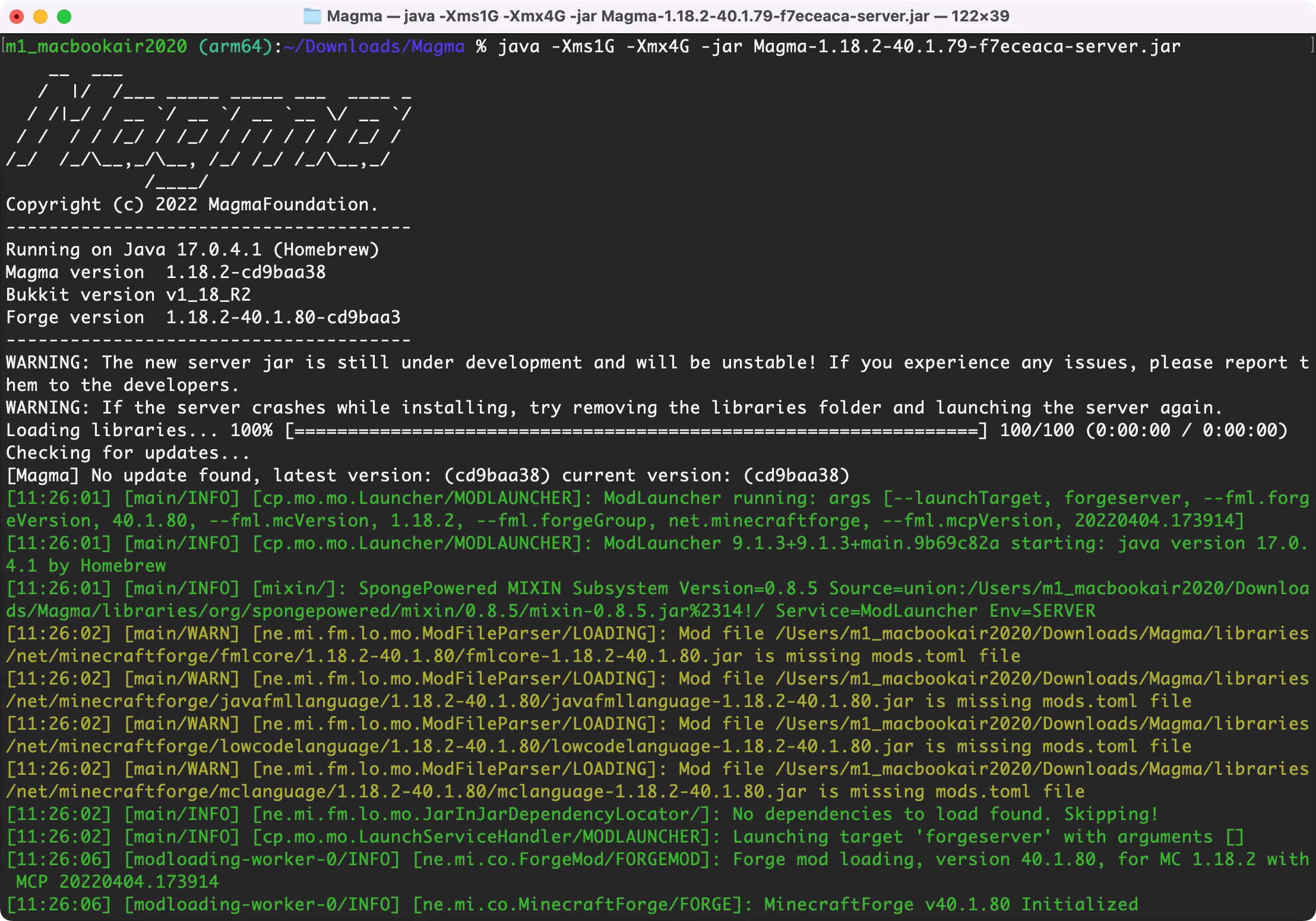 M1・M2 MacでMinecraft Magmaサーバー起動