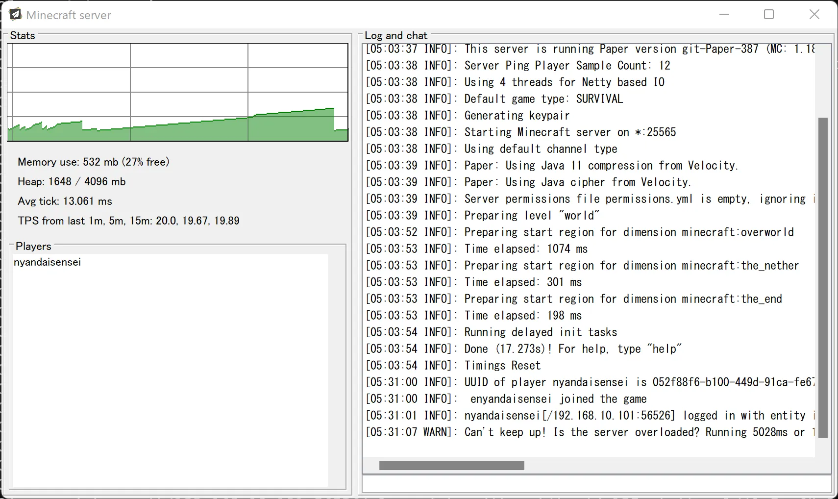 PaperMCサーバー（マイクラ Java Edition）GUI