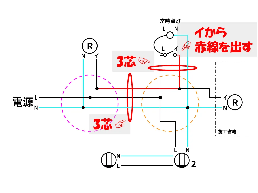 第二種電気工事士【候補問題No2】複線図 書き方④